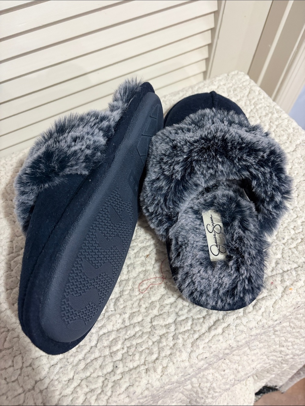 Jessica Simpson Faux Fur Slide Slippers - Gray